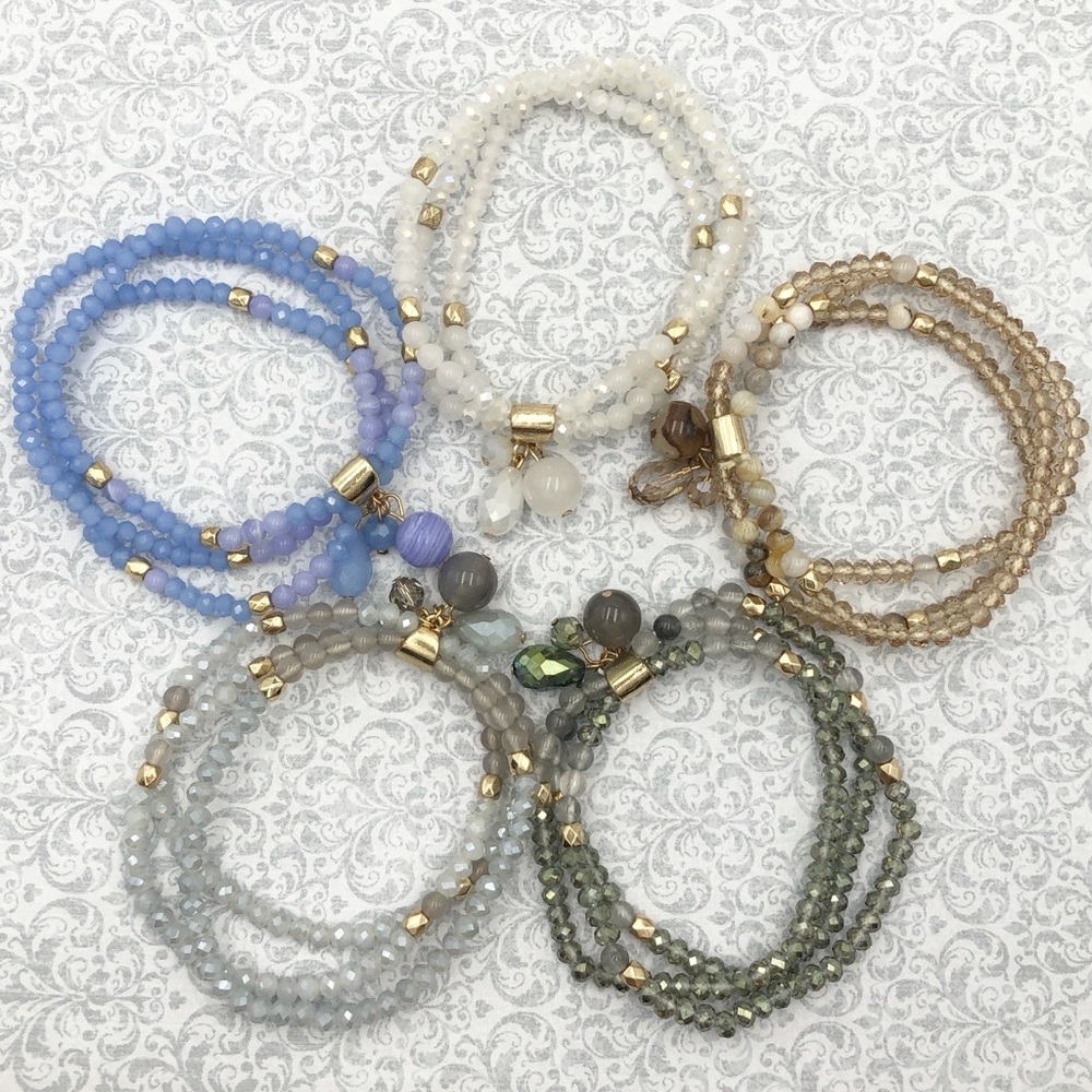 🌼 Glass & Stone Stretch Bracelet